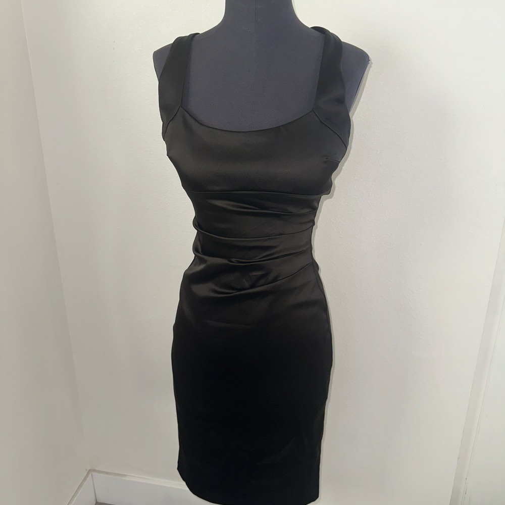 Vtg Cache Halter Midi Dress Womens 2 Y2k‎ 90s Black Evening Cocktail Chic